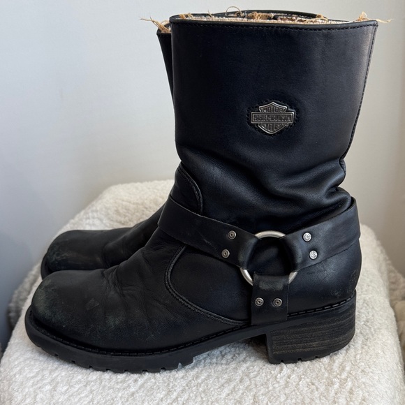 Harley-Davidson Women’s Black Leather Harness Moto Boots with Zip Sz 8.5 - Picture 4 of 10